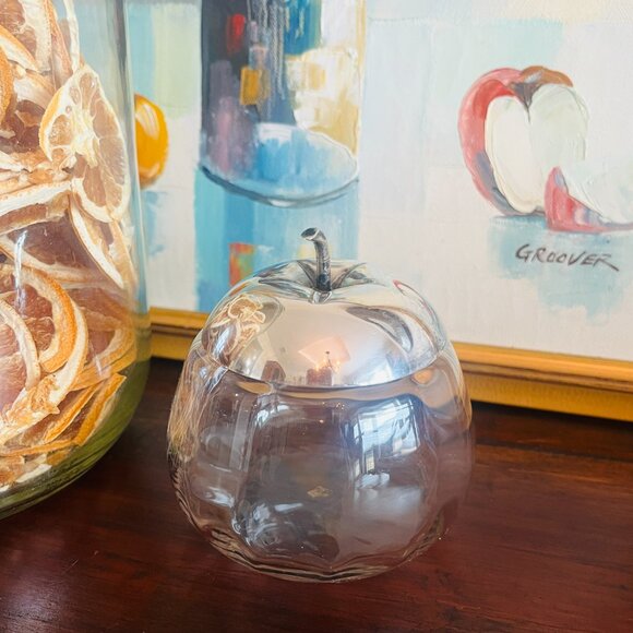 Antique Silver and Glass Apple Jam Jar w/ Spoon England Cottagecore Early 1920s - Picture 8 of 10